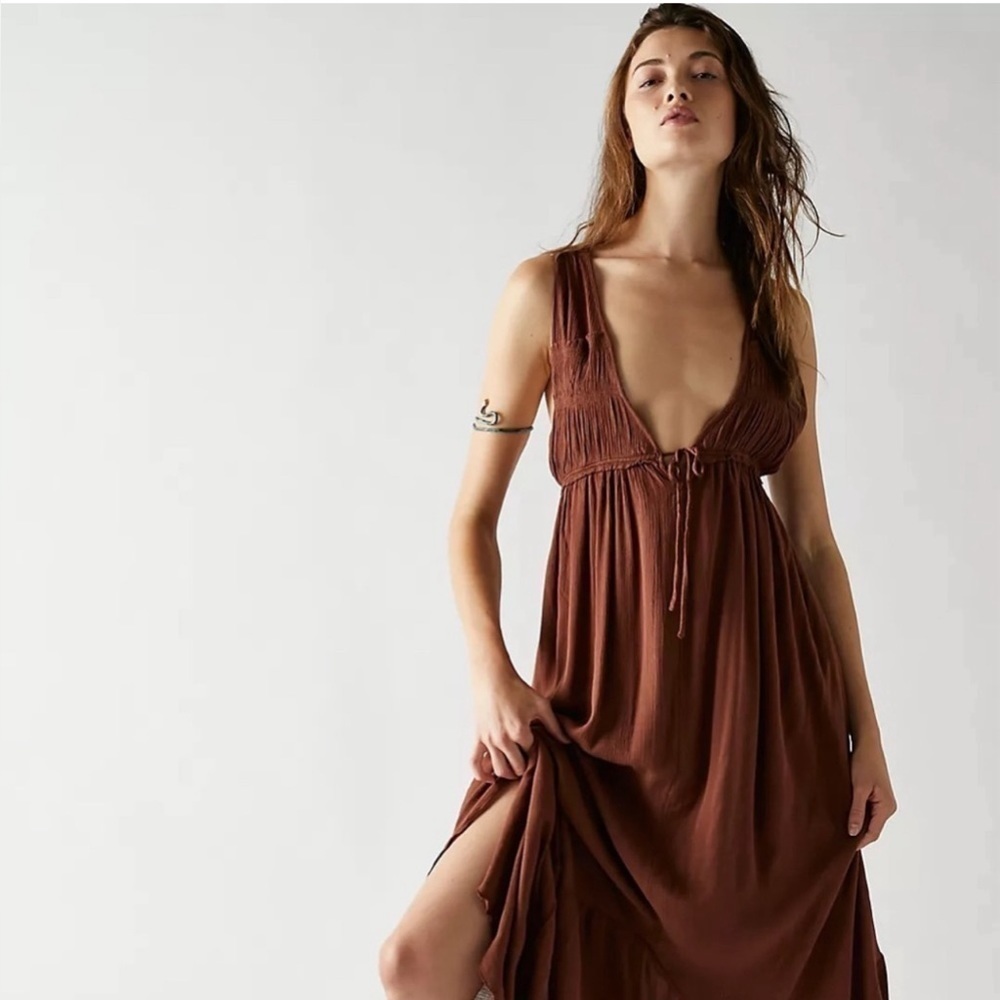 Free People Endless Summer Showstopper Midi Maxi Dress Halter Lined Brown